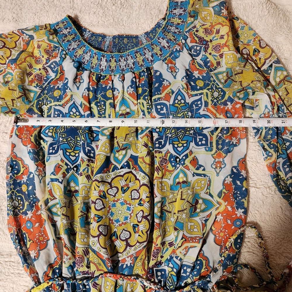 Nicole By Nicole Miller Women's Size XL  Mini Dress Boho Print Drop Waist Sheer - Picture 5 of 13